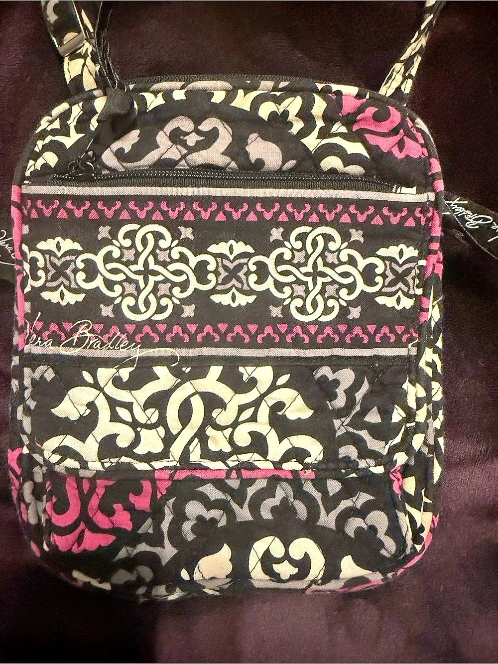 Vera Bradley Mini Hipster Crossbody Bag Black & Pink